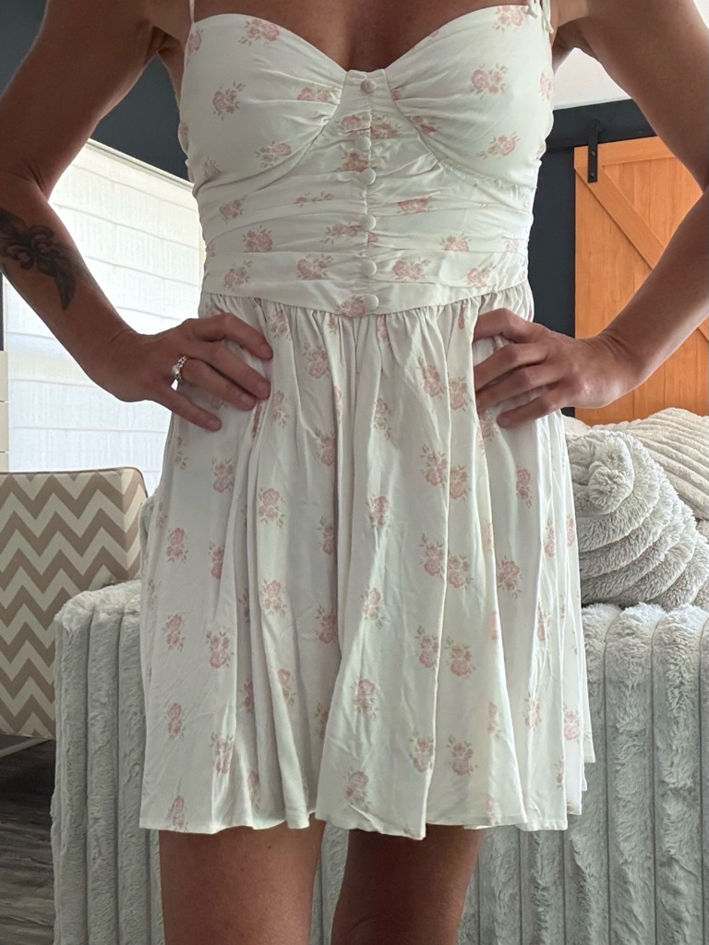 Le Mini Dress with Pink Floral detail.